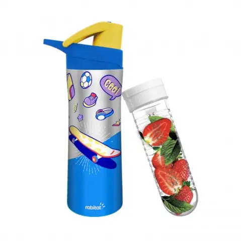 Rabitat Nutrilock Insulated Stainless Steel Bottle with Infuser Spunky 550 ml For Kids of Age 5Y+, Multicolour