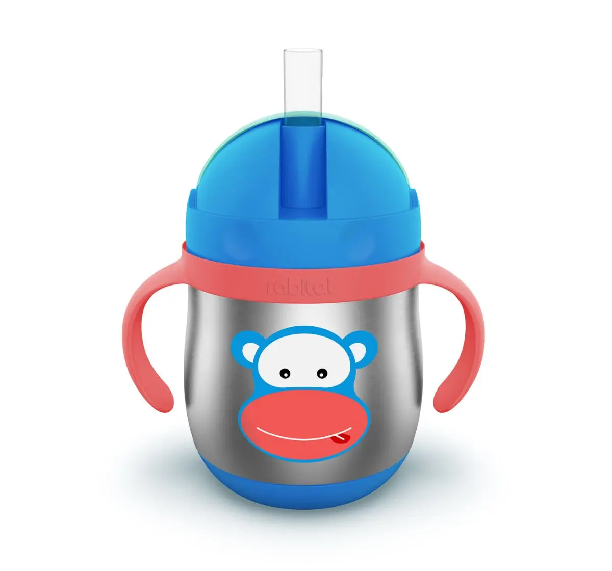 Rabitat First Step Gravity Sipper Cheek Monkey 390 ml For Kids of Age 6M+, Multicolour