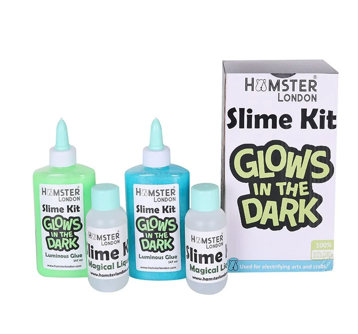 Glow In The Dark Slime Kit by Hamster London for Kids,Use for Electrifying Arts & Crafts, 3Y+