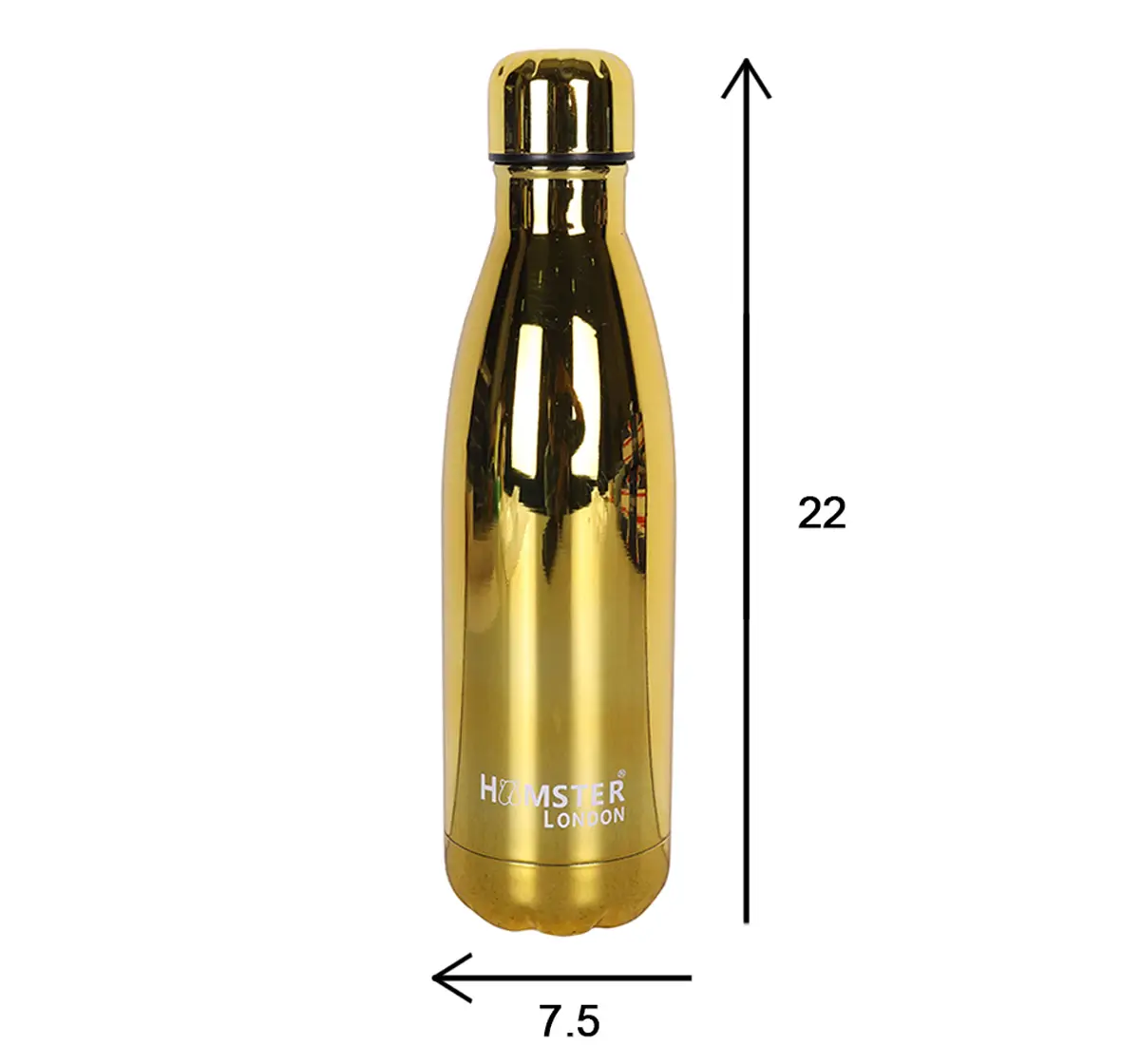 Stainless Steel Insulated Water Bottle by Hamster London for Kids, Gold, Non-Toxic, BPA Free, 500ml, 5Y+