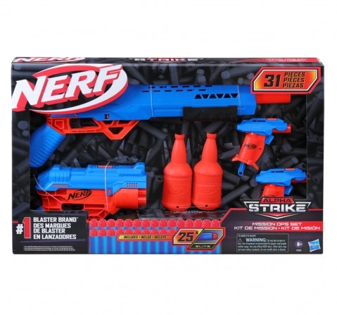 Nerf Alpha Strike Mission Ops Set Includes 4 Blasters, 2 Half Targets, and 25 Official Nerf Elite Darts Easy Load Prime Fire, Multicolor, 8Y+