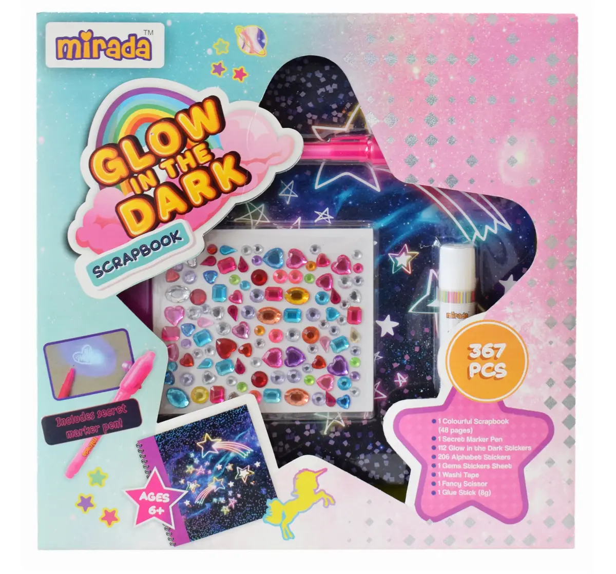 Glow In The Dark BFF Diary by Mirada, Includes 367 Pcs, Secret Marker Pen & Glow In The Dark Stickers, Multicolour, 3 Years+