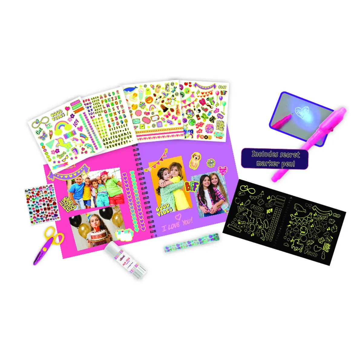 Glow In The Dark BFF Diary by Mirada, Includes 367 Pcs, Secret Marker Pen & Glow In The Dark Stickers, Multicolour, 3 Years+