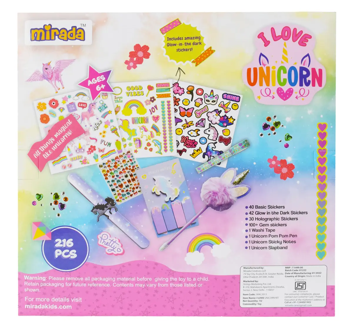 I Love Unicorn Goodie Bag, Arts and Crafts for Kids of Age 3 Years+, Creative Play for Kids, Multicolour