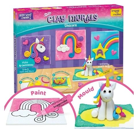 Imagimake Clay Mural Unicorn Glass Painting Craft Set for kids 5Y+, Multicolour