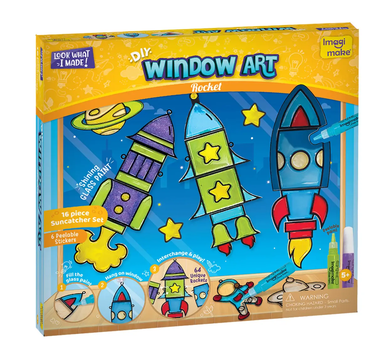 Imagimake Window Art Rocket Glass Painting Craft set for kids 5Y+, Multicolour
