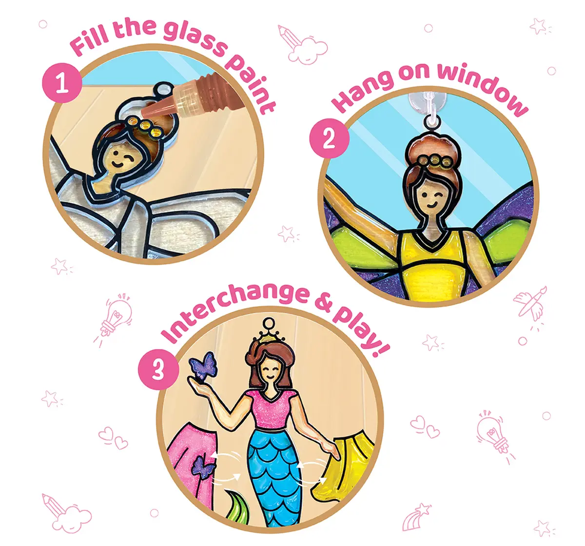 Imagimake Window Art Princess Glass Painting Craft Kit for kids 5Y+, Multicolour