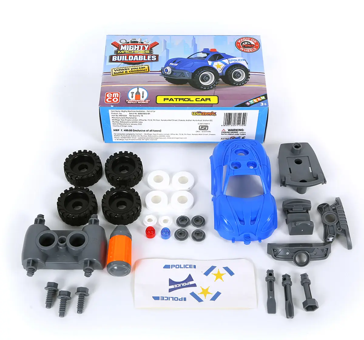 Mighty Machines Patrol Car Construction Vechile for kids 3Y+, Multicolour