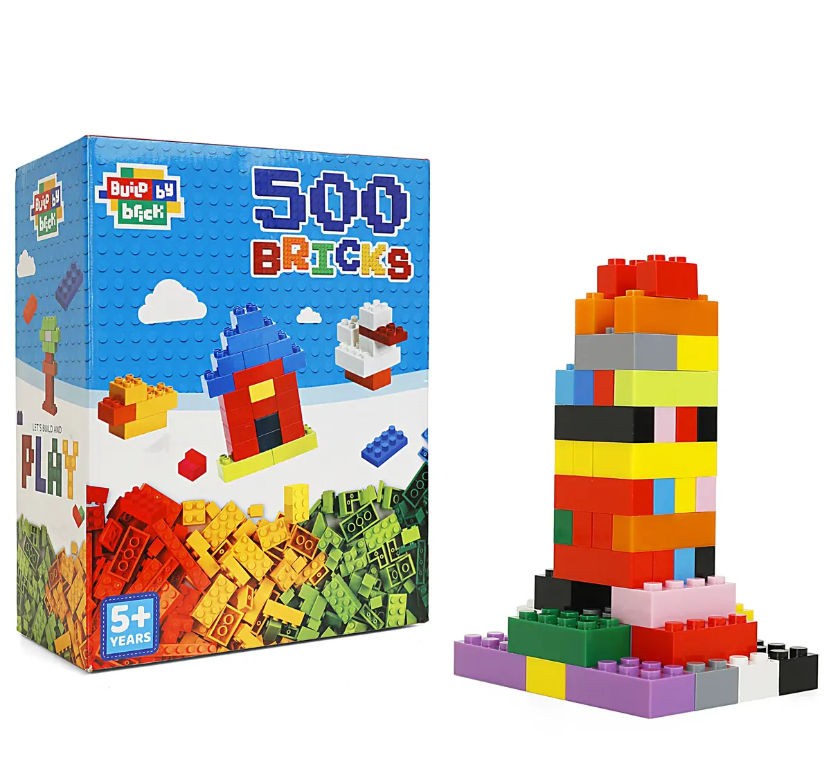 Build By Brick, Lets Build & Play, 5Y+, 500 Bricks, Multicolour