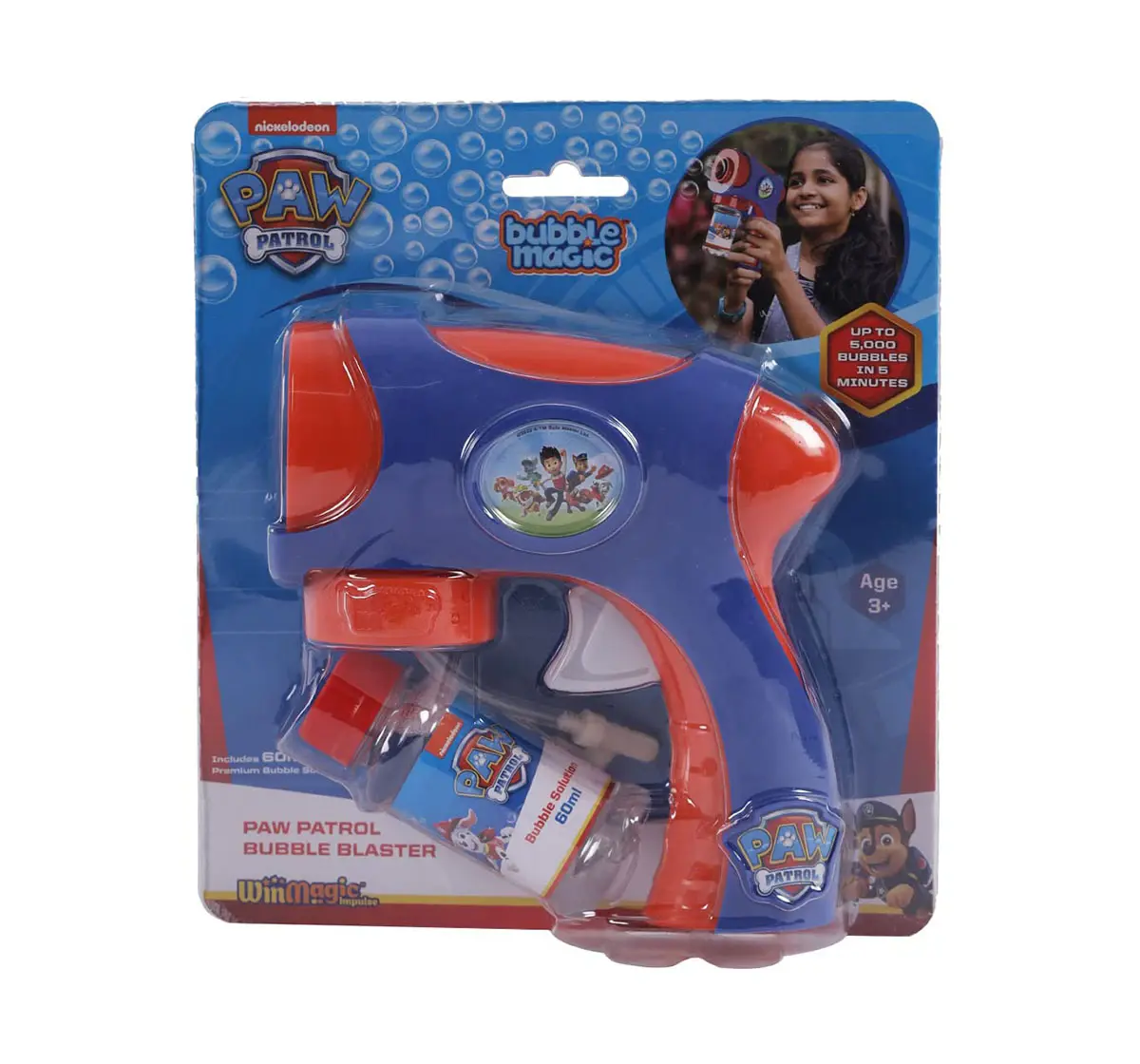 Bubble Magic Paw Patrol Turbo Powered Bubble Blaster Gun For Kids of Age 3Y+, Multicolour
