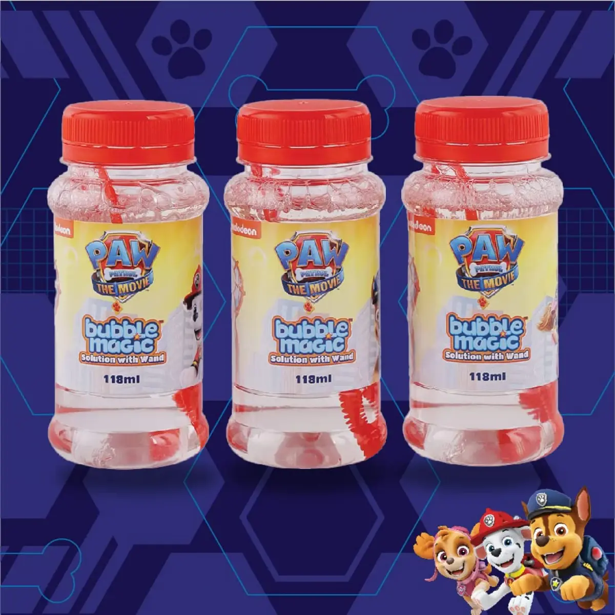 Bubble Magic Paw Patrol 118 ML Solution Pack of 3 For Kids of Age 3Y+, Multicolour