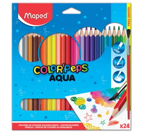 Maped Color'Peps Aqua Watercolour Pencils and Paint Brush-Assorted, 3Y+ (Multicolour)