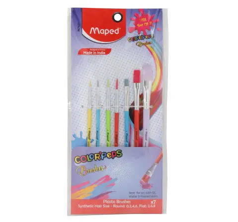 Maped Plastic Handle Synthetic Mix Paint Brush Set of 4- Assorted, 3Y+ (Multicolor)