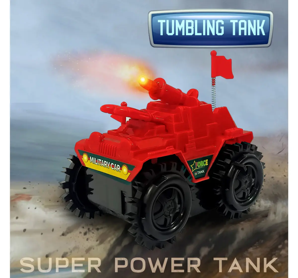 Rowan Military Tumbling Tank Toy for Kids. Tumbling Fighter Tank 360 Stunt Action, Battery Operated Tumbling Tank Toy 3Y+
