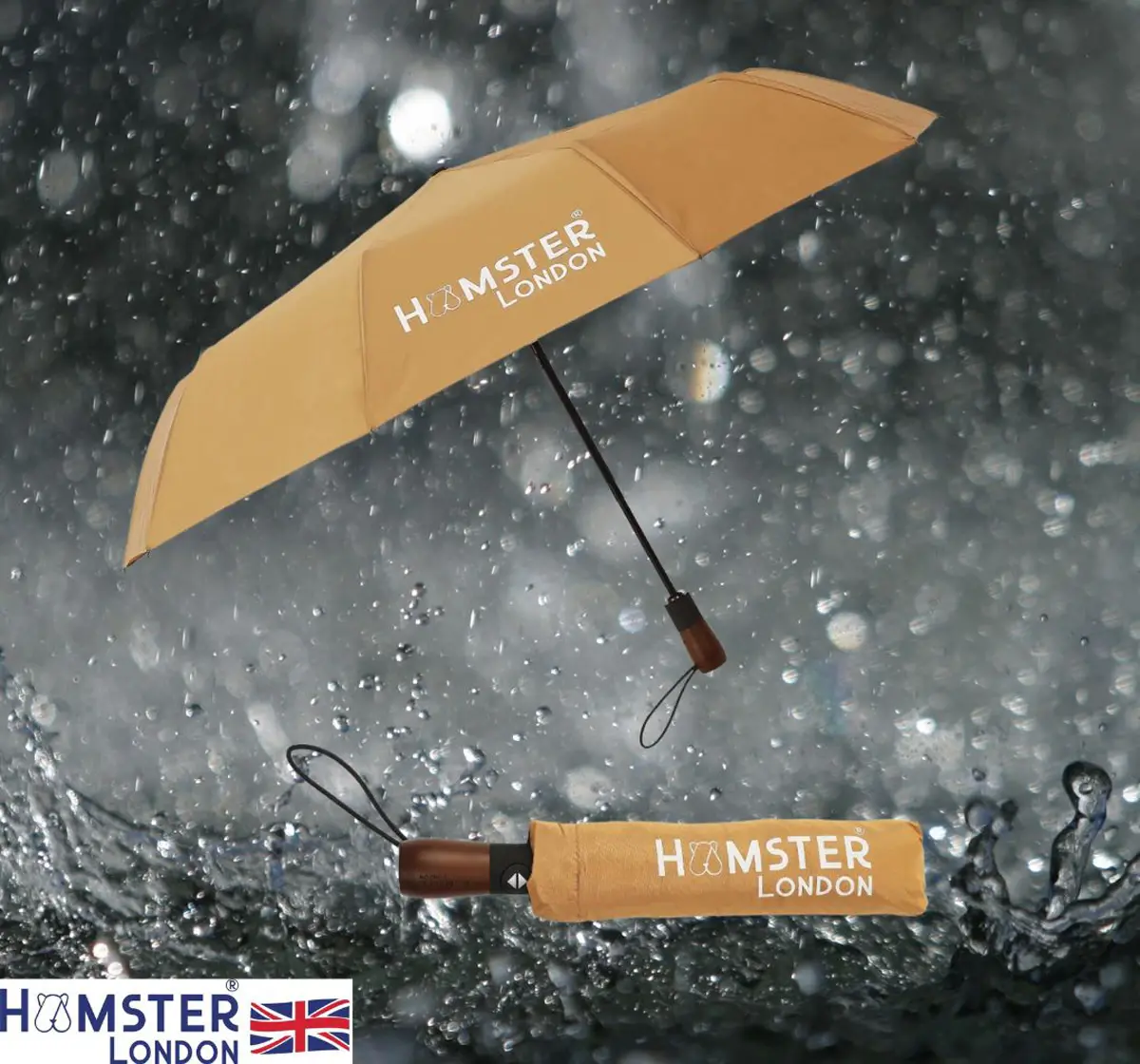 Hamster London Wooden Auto Umbrella Gold 16Y+
