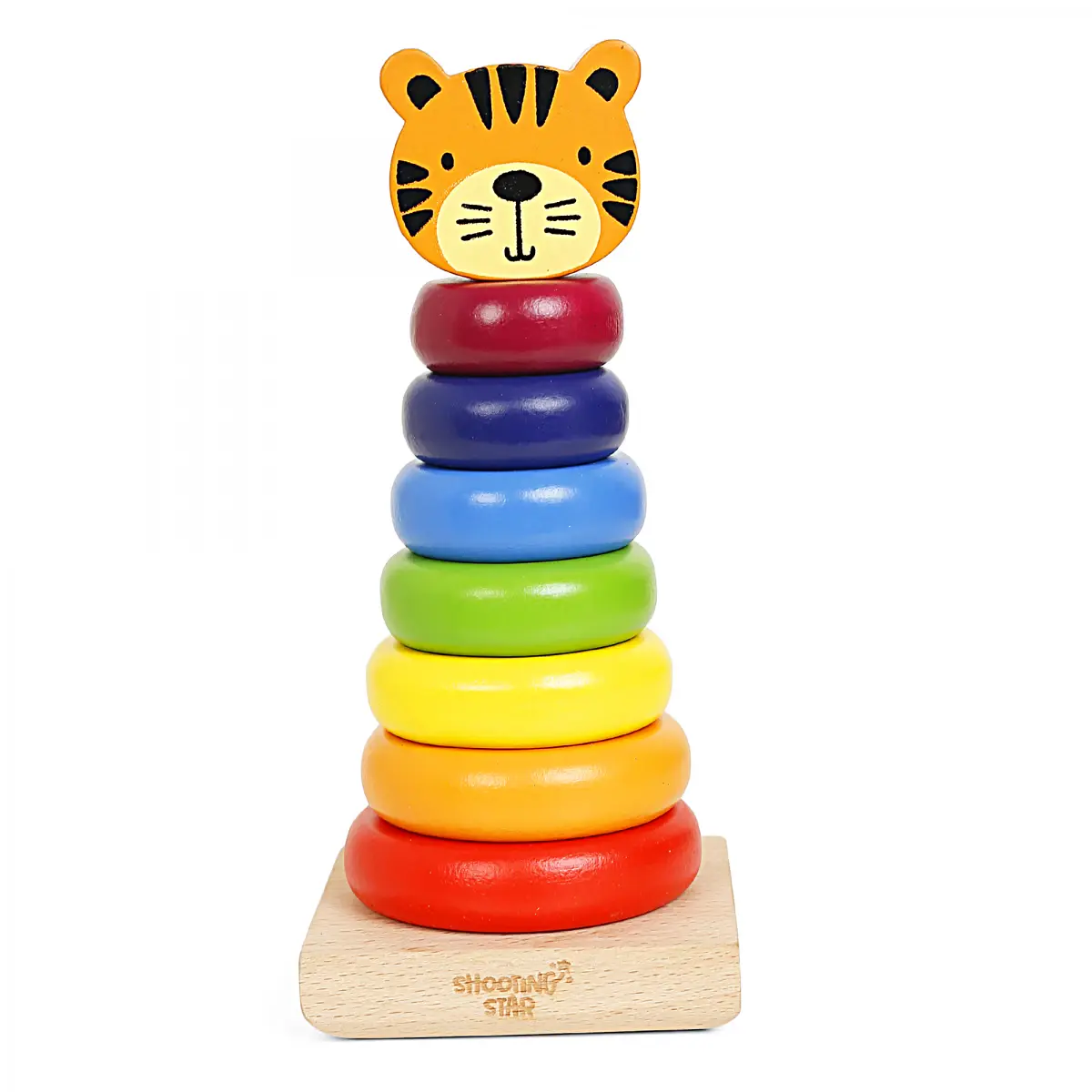 Shooting Star Wooden Rainbow Stacking Rings, Sorting, Stacking and Plugging, Stacker Building Educational Learning Toy, Kids for 12M+, Multicolour