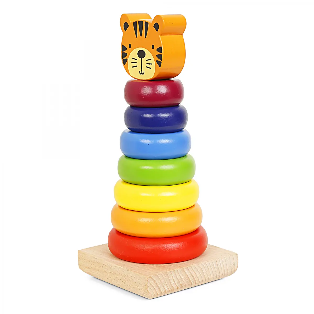 Shooting Star Wooden Rainbow Stacking Rings, Sorting, Stacking and Plugging, Stacker Building Educational Learning Toy, Kids for 12M+, Multicolour