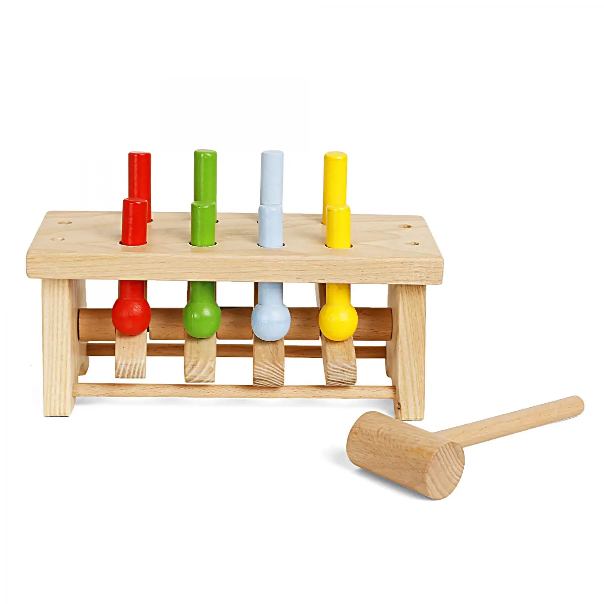 Shooting Star Wooden Hammer Bench, Peg Toy for Kids, Pounding Bench Hammering Block Punch Drop Instruments with Mallet, Kids for 12M+, Multicolour