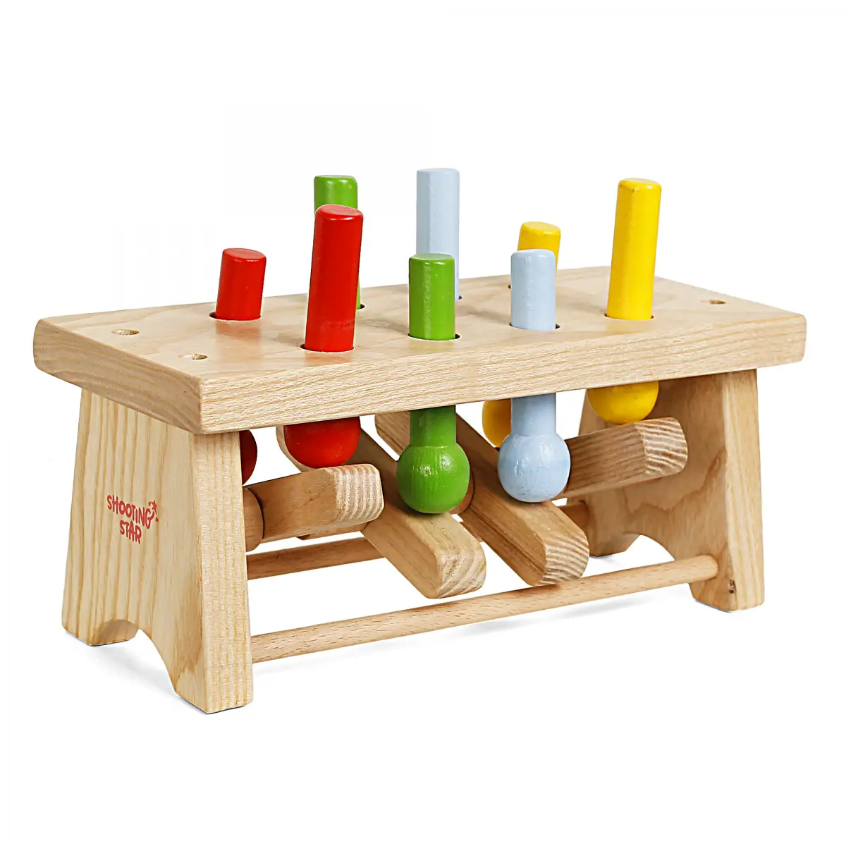 Shooting Star Wooden Hammer Bench, Peg Toy for Kids, Pounding Bench Hammering Block Punch Drop Instruments with Mallet, Kids for 12M+, Multicolour