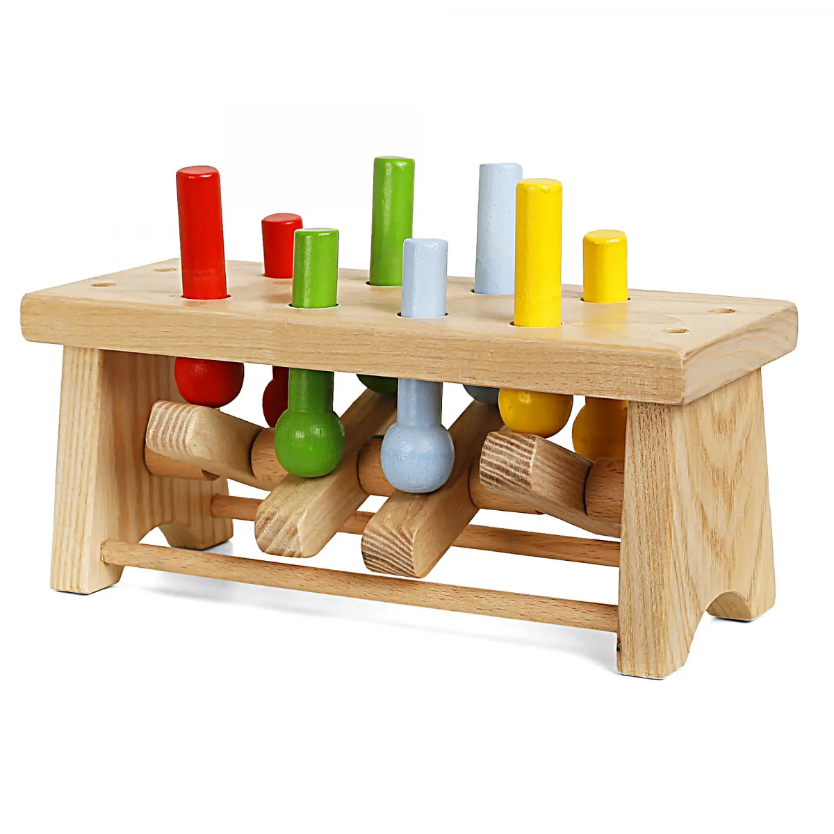 Shooting Star Wooden Hammer Bench, Peg Toy for Kids, Pounding Bench Hammering Block Punch Drop Instruments with Mallet, Kids for 12M+, Multicolour