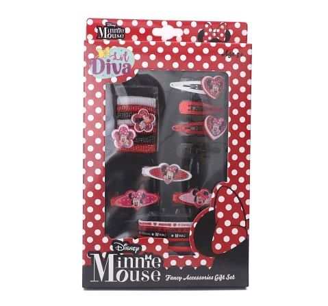 Minnie Mouse Hair Accessories Gift Set by Li'l Diva of 20pcs -13 Rubber Bands And 7 Hair Clips For Girls 3 Years And Above