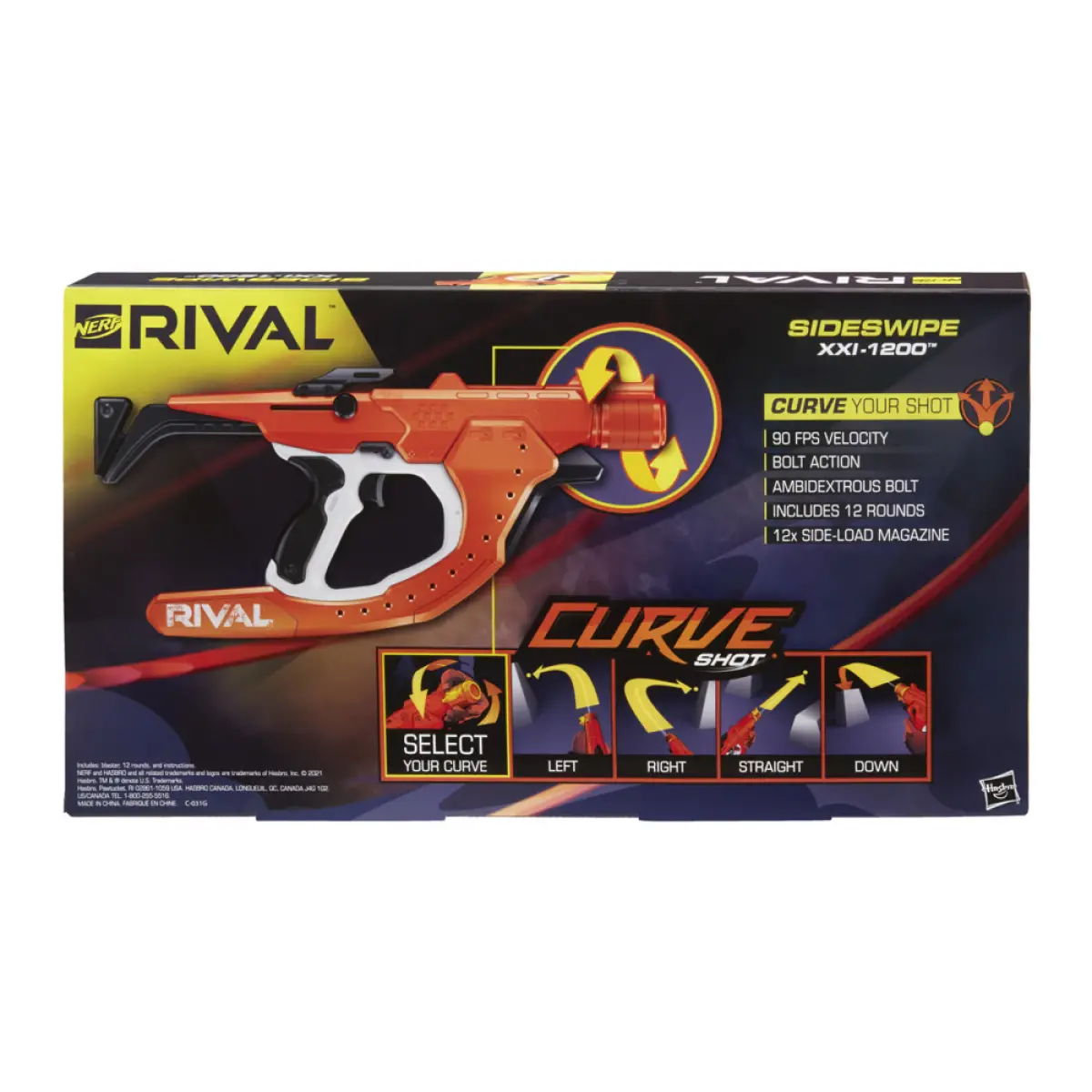 Nerf Rival Curve Shot Sideswipe Xxi-1200 Blaster, 14Yrs+