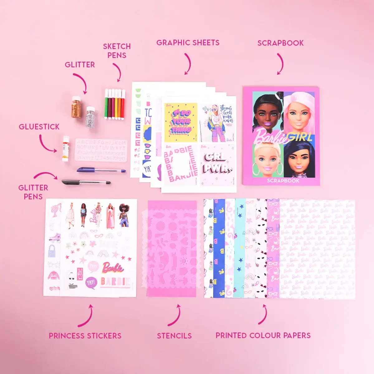 Barbie Scrapbook Kit theamed DIY Scrapbook Kit, Exciting Scrapbook Kit with All The Material to Design and Decorate Your own Customized Scrapbook, Kids for 7Y+, Multicolour