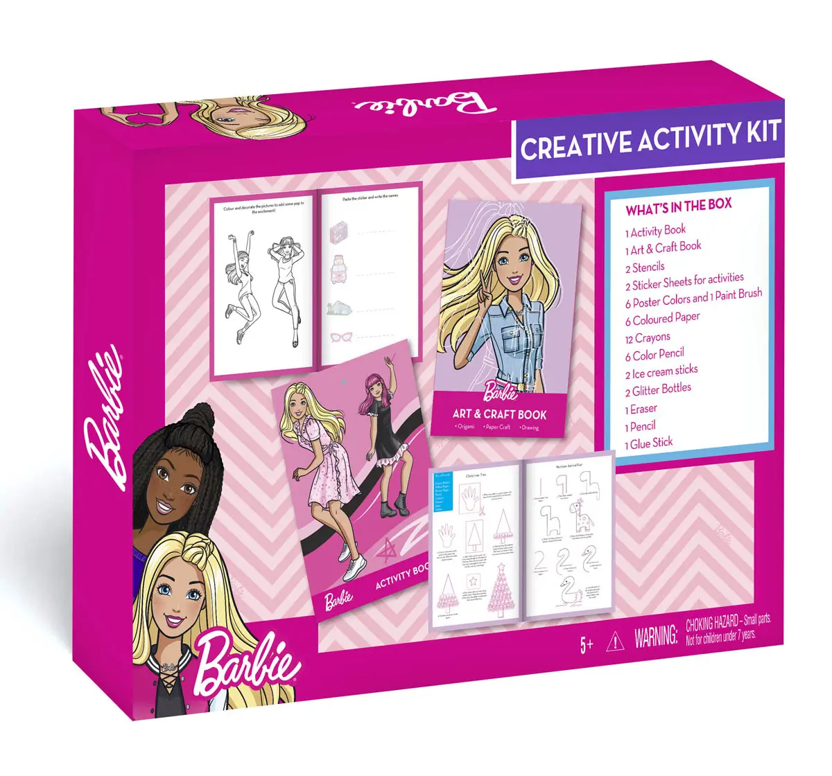 Barbie Creative Activity Kit,  Multiple Activity Barbie themed DIY Craft Kit, Includes drawing, colouring, art and craft, sticker-based activities, Kids for 5Y+, Multicolour