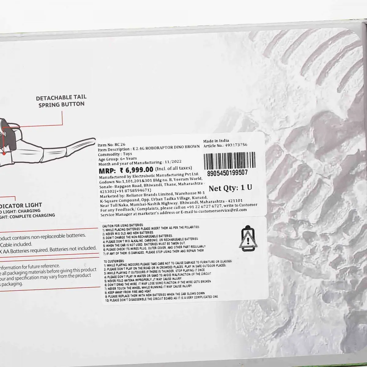 Hamleys Raptor Remote Control Dinosaur Green 6Y