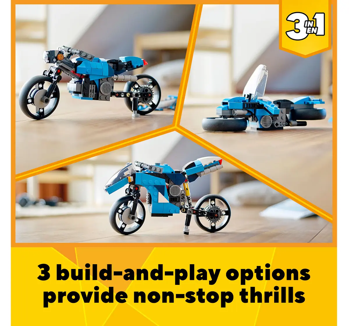 Creator 3in1 Superbike Building Kit by LEGO ; A Modern Motorbike, A Classic Motorcycle or A Futuristic Hoverbike for Kids Aged 7 Years + (236 Pieces)