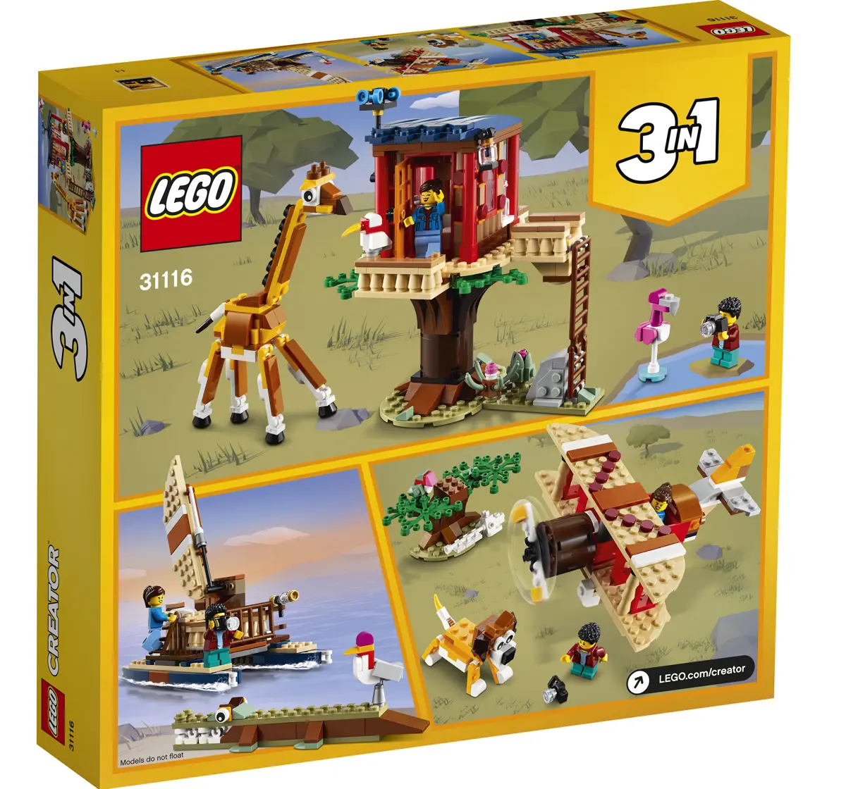 Creator 3in1 Safari Wildlife Tree House Building Kit by Lego   A House Toy, A Biplane Toy or A Catamaran Toy for Kids Aged 7 Years + (397 Pieces)