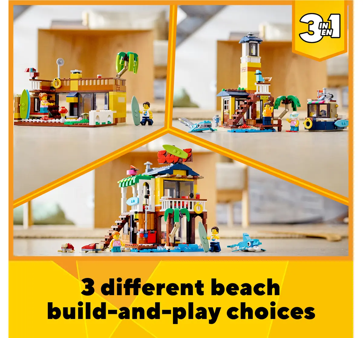 Creator 3in1 Surfer Beach House Building Kit by Lego Featuring Beach Hut and Animal Toys (564 Pieces)