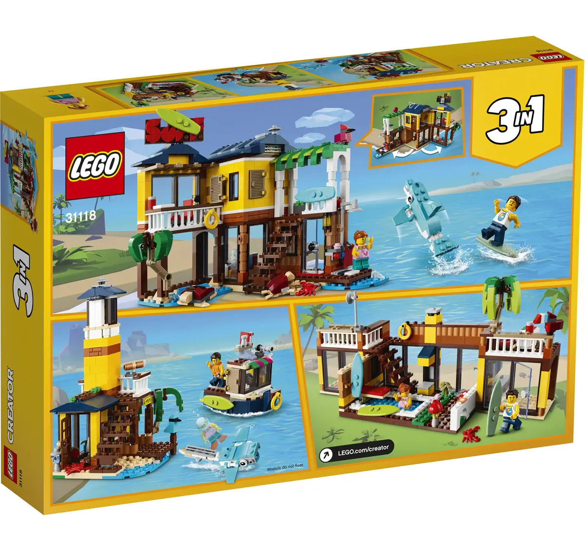 Creator 3in1 Surfer Beach House Building Kit by Lego Featuring Beach Hut and Animal Toys (564 Pieces)