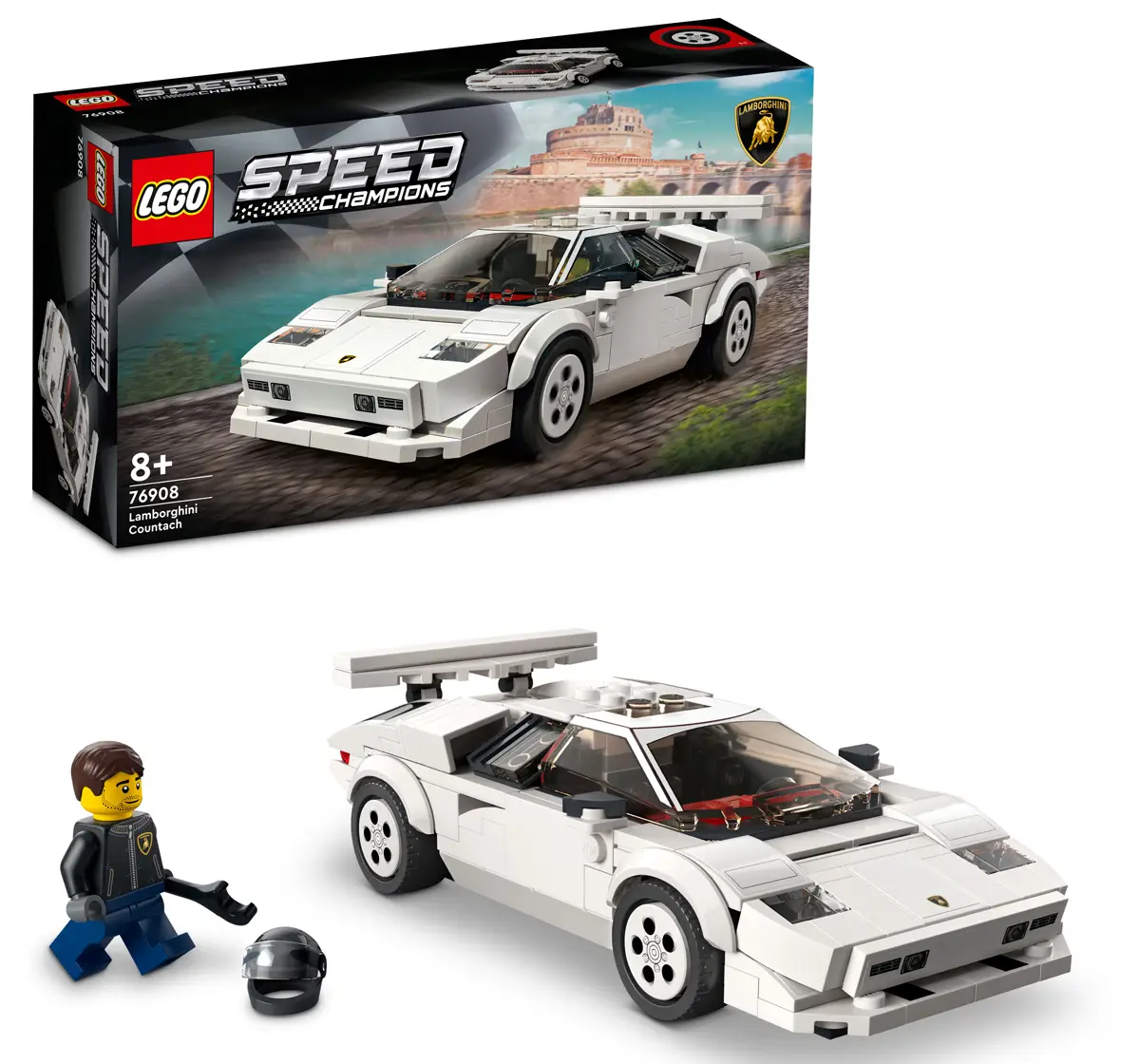 Speed Champions Lamborghini Countach Building Kit by Lego for Kids Aged 8 Years +, Includes a Driver Minifigure with Helmet and Wrench (262 Pieces)
