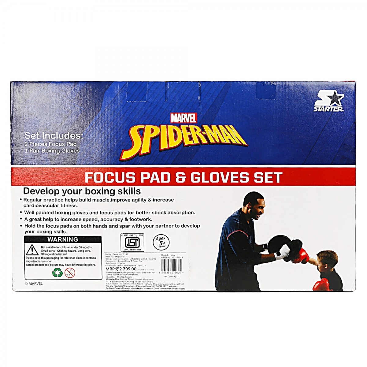 Marvel Spiderman Focus Pad Gloves Set Easy to Assemble Boxing Gloves