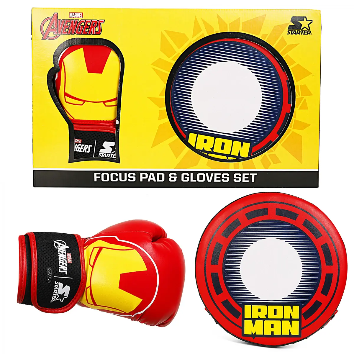 Marvel Avengers Focus Pad & Gloves Set, Easy to Assemble, Boxing Gloves, Focus Pads , Kids for 3Y+, Red