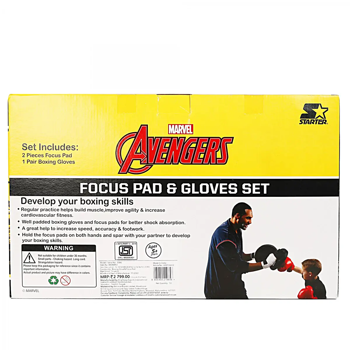 Marvel Avengers Focus Pad & Gloves Set, Easy to Assemble, Boxing Gloves, Focus Pads , Kids for 3Y+, Red