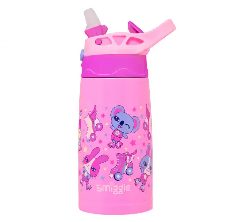 Smiggle Movin' Steel Flip Junior Water Bottle, Pink, 400ml