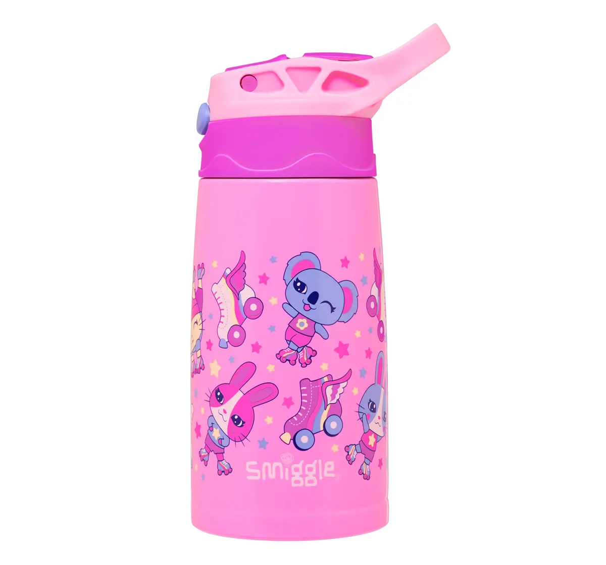 Smiggle Movin' Steel Flip Junior Water Bottle, Pink, 400ml