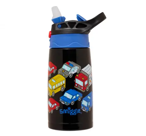 Smiggle Movin' Steel Flip Junior Water Bottle, Black, 400ml