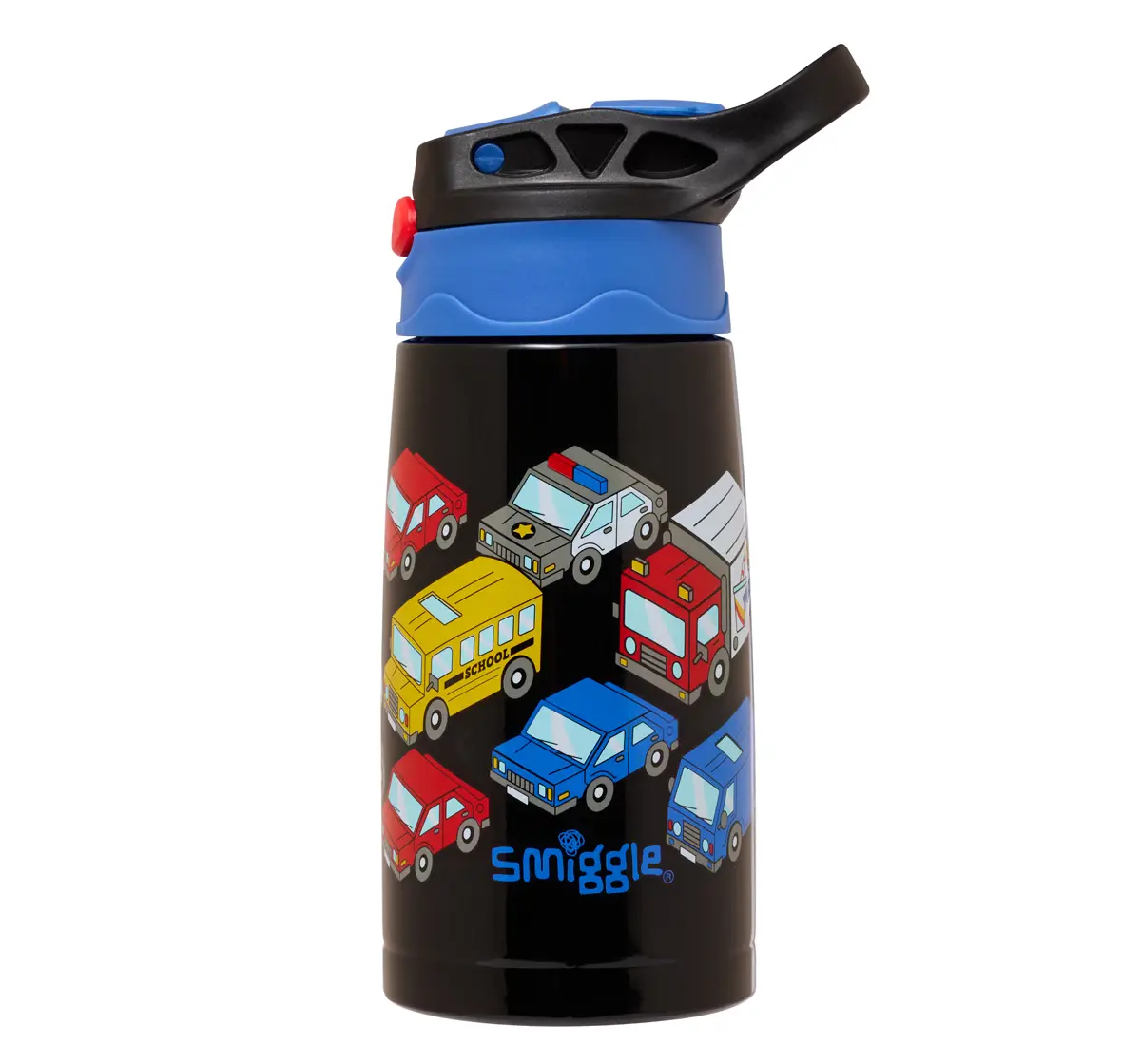 Smiggle Movin' Steel Flip Junior Water Bottle, Black, 400ml