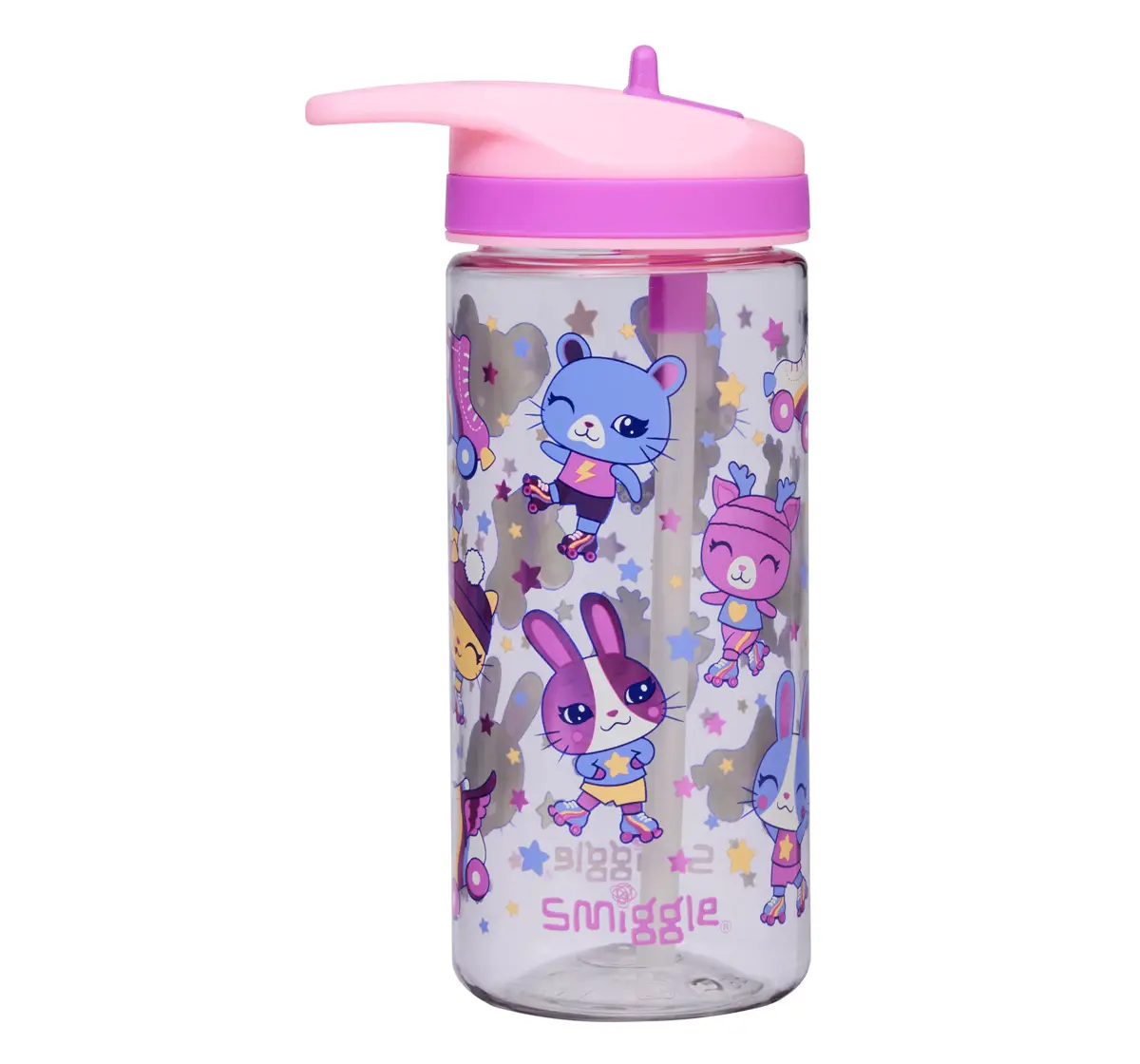 Smiggle Movin' Plastic Junior Water Bottle, Pink, 400ml