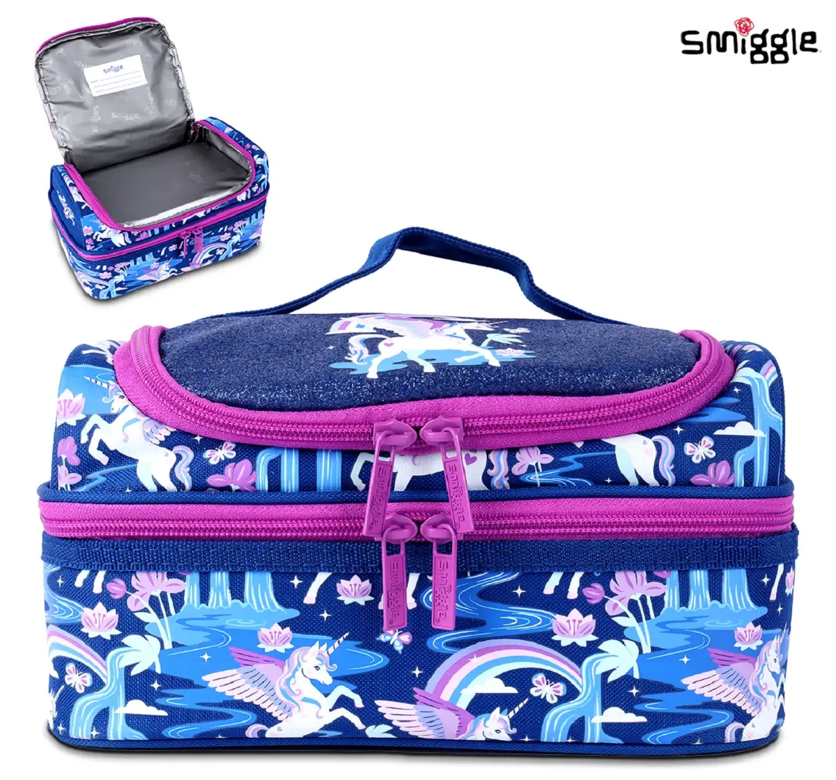 Smiggle Away Double Decker Lunch Bag for Kids, Navy Blue, 3Y+