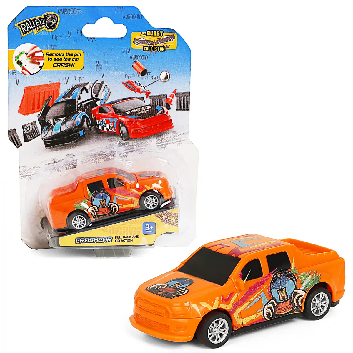 Ralleyz Pull Back Crash Car, 2 Modes Racing Stunt Vehicle Toy, Crash Car, Racing Toy, Friction High Speed Car, Kids for 3Y+, Orange