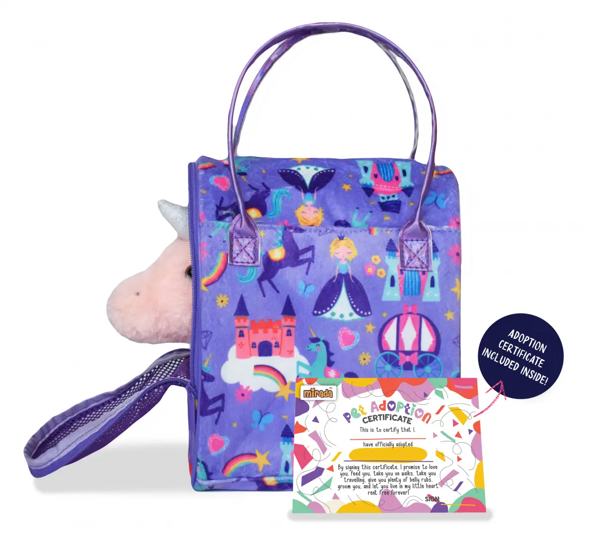 Mirada Plush Pet In A Bag Peach Unicorn, Soft Toys For Kids, 3Y+