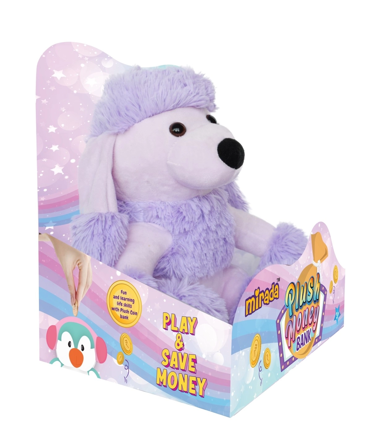 Mirada 25Cm Coin Bank Poodle Lavender, Soft Toys For Kids, 3Y+