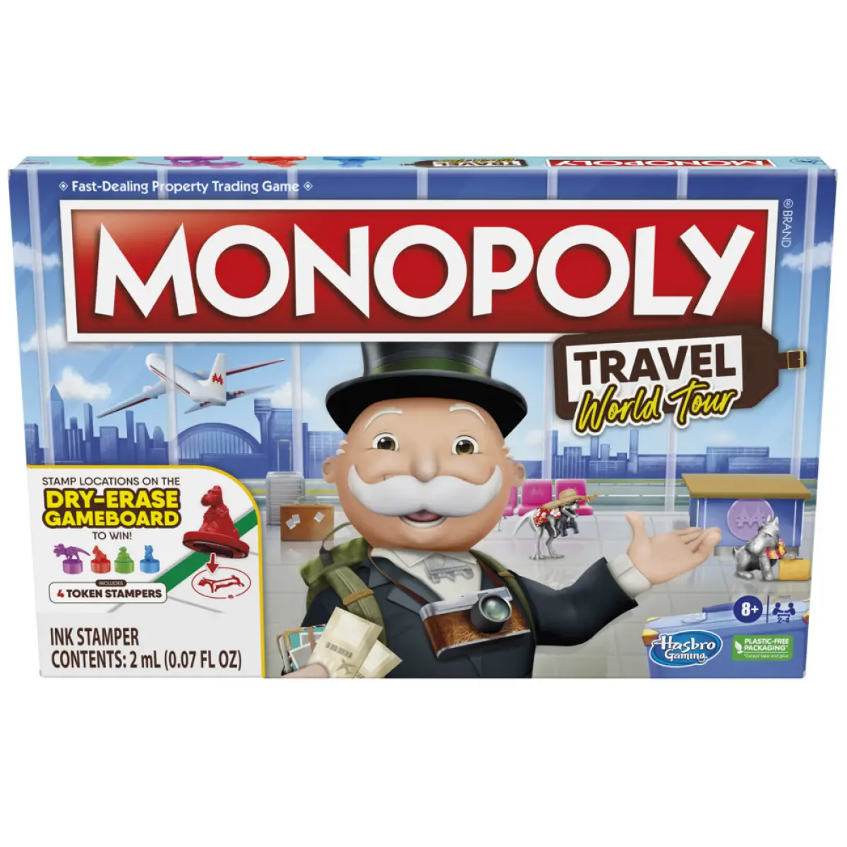 Monopoly Travel World Tour Monopoly Board Game, With Token Stampers And Dry-Erase Gameboard, Board Games For Family Game Night