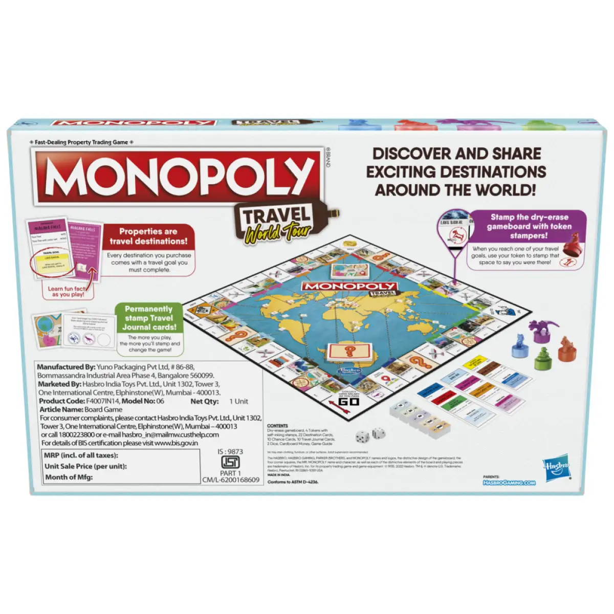 Monopoly Travel World Tour Monopoly Board Game, With Token Stampers And Dry-Erase Gameboard, Board Games For Family Game Night