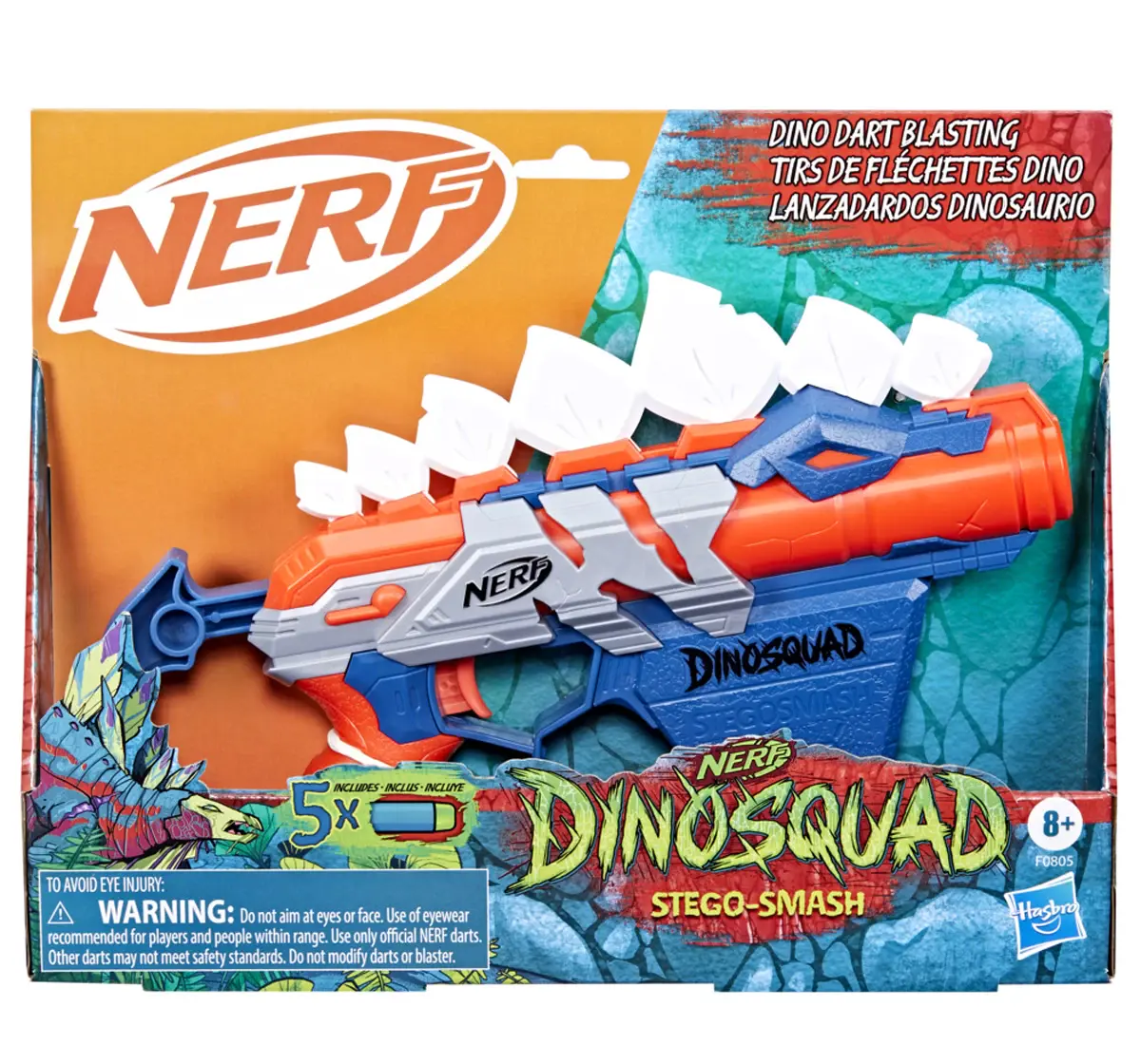 Nerf DinoSquad Stego-smash Dart Blaster, 5 Nerf Elite Darts, Outdoor Toys, Dinosaur Toys, Stegosaurus Dinosaur Design, 8Y+