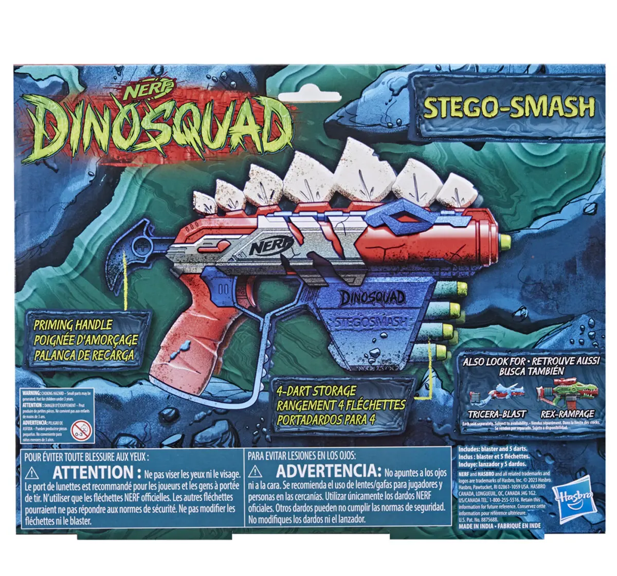 Nerf DinoSquad Stego-smash Dart Blaster, 5 Nerf Elite Darts, Outdoor Toys, Dinosaur Toys, Stegosaurus Dinosaur Design, 8Y+